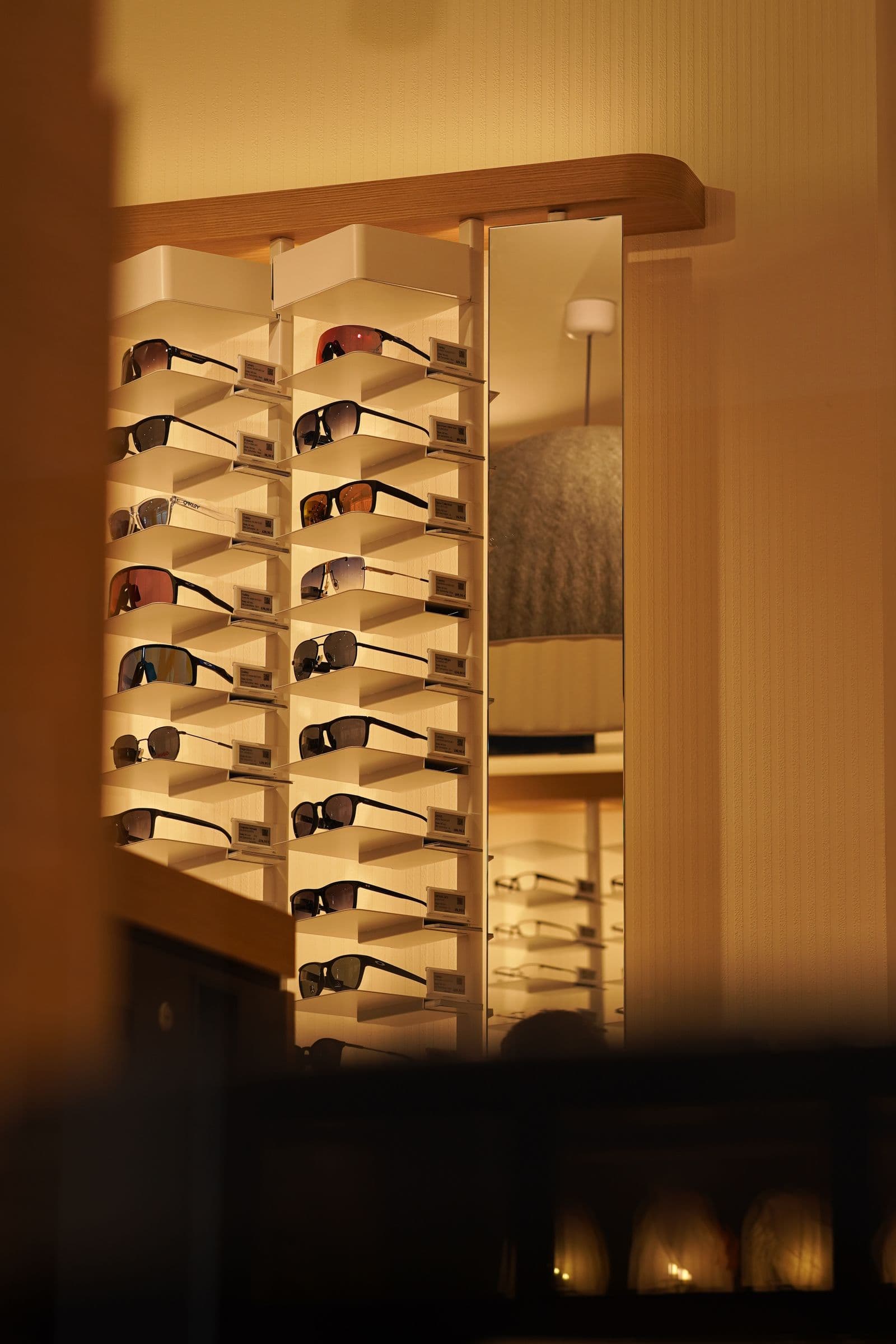 Softly lit eyewear boutique display